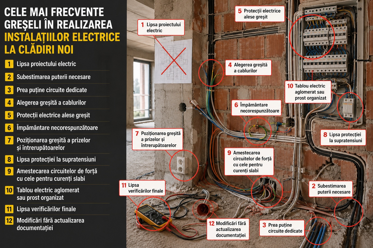 Cele mai frecvente greșeli în realizarea instalațiilor electrice la clădiri noi