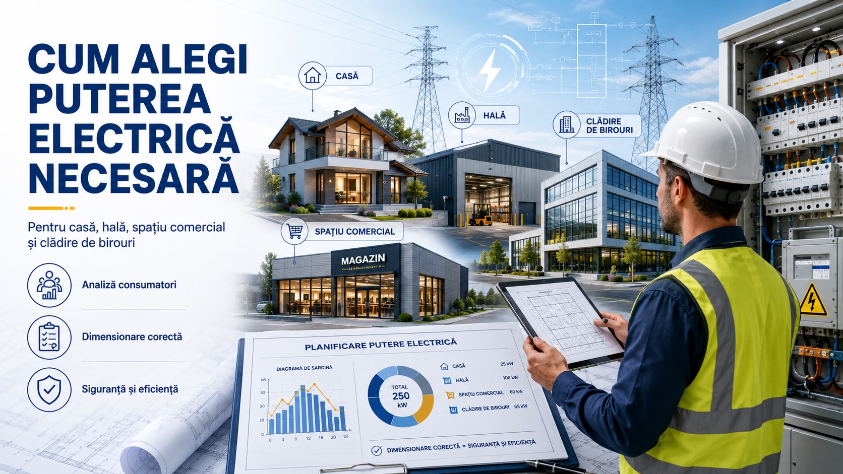 Cum alegi puterea electrică necesară pentru o casă, hală, spațiu comercial sau clădire de birouri